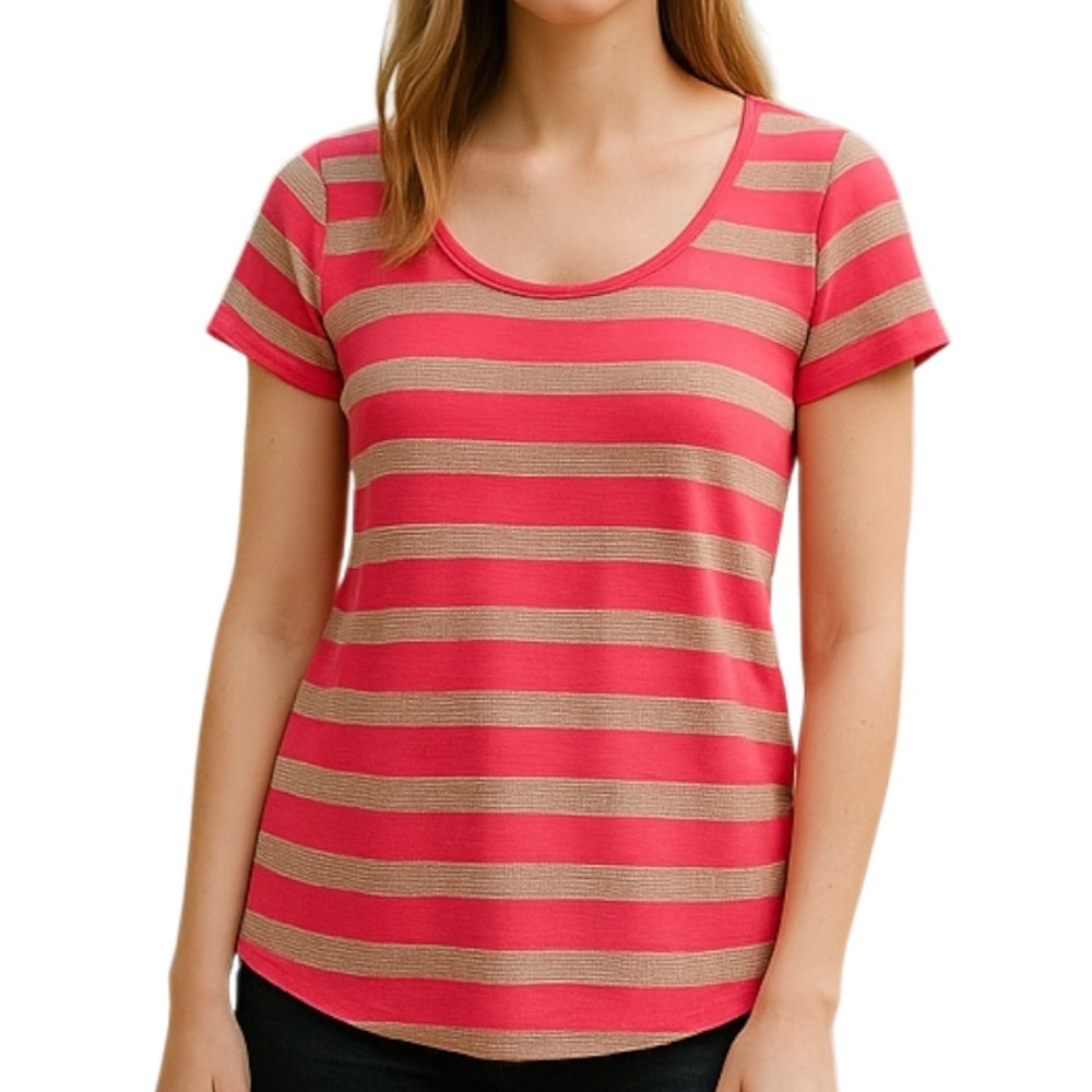 Krush Orange & White Knit Striped Short Sleeve Top Back Cutout JRs SZ See Descr.